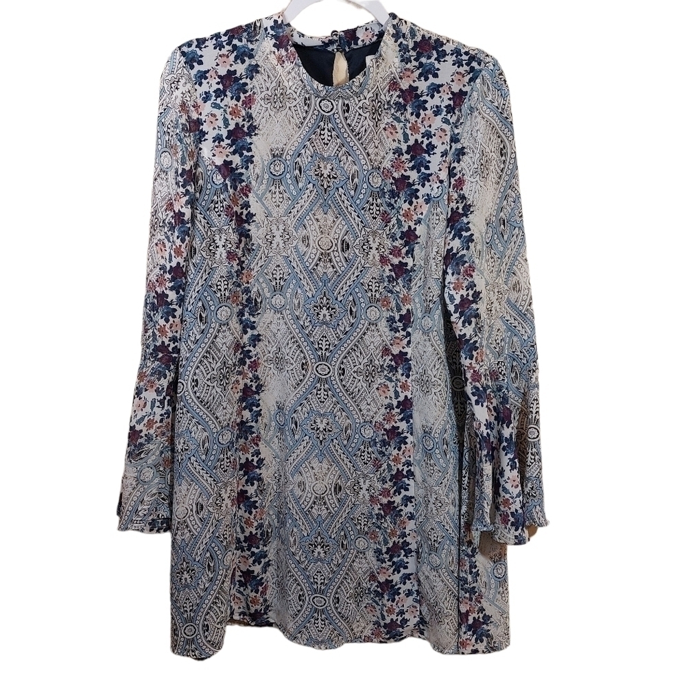 SPEECHLESS LADIES LONG SLEEVE BELL SLEEVE FLORAL PRINT DRESS L